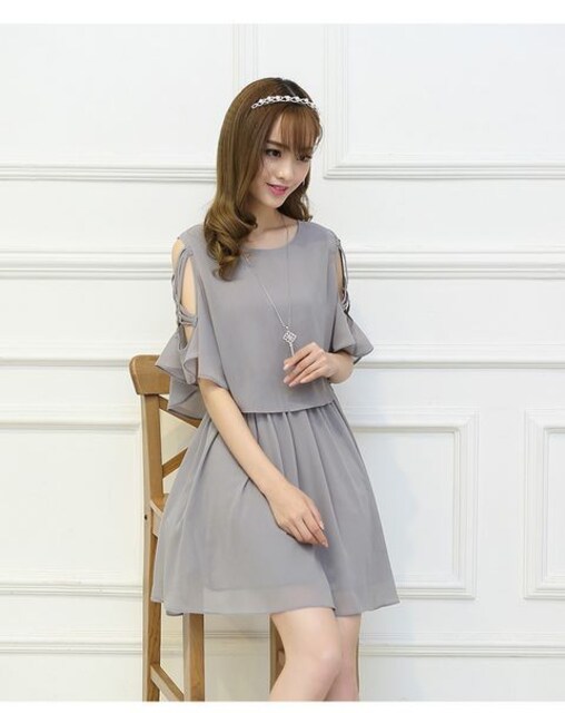 肩出しクロス きれいめ フレアワンピース グレー Lサイズ 女性ファッション 新品 中古のオークション モバオク No